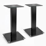 2 Speaker Stands with Modern Black Glass Platform Surround Sound TV Cabinet